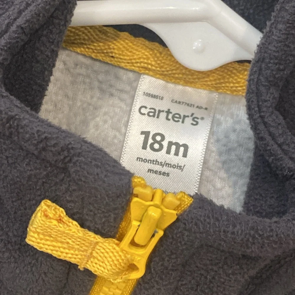 Carters Baby Boy Block Fleece Full Zip Utility Vest Gray Navy Yellow Zipper 18M